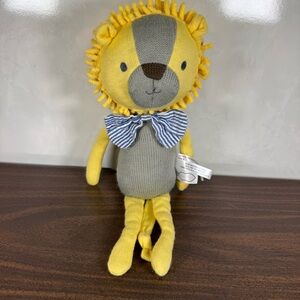 Peanut Shell Plush Leon The Lion Knit Stuffed Animal Yellow Gray With Bow tie